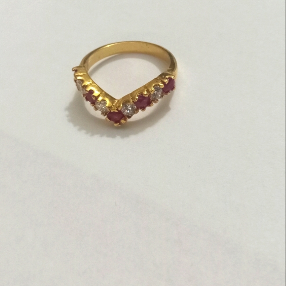 Merlite Rubies, Diamonds, & White Zircons Gold Plated "V" Ring Size: 7